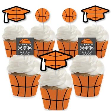 Imagem de Big Dot of Happiness Grad Basketball – Decoração de cupcake – Kit de embalagem e palitos de petiscos para festa de formatura 2024 – Conjunto de 24