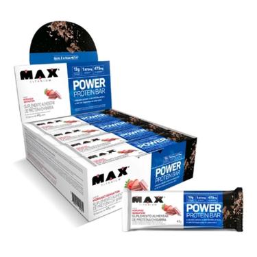 Imagem de Barra Power Protein Bar Caixa Morango Sensation Max Titanium