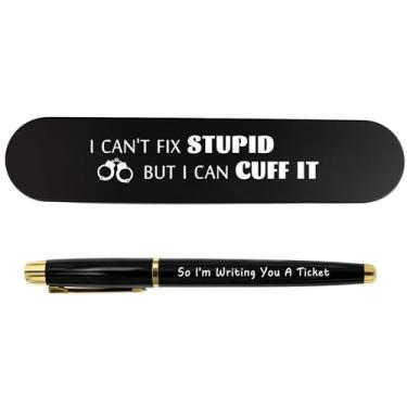 Imagem de TANWIH Presentes engraçados para policiais – Conjunto de caneta de gel gravada para policiais – Presentes de aniversário e Natal para aposentadoria para mulheres e homens