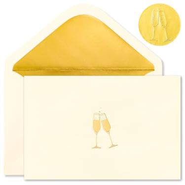 Imagem de Crisky 50 cartões e envelopes em branco em relevo, 10 x 15 cm, cartão de dama de honra com taças de champanhe de folha dourada, cartões em branco para casamento, chá de panela, chá de bebê, festa de