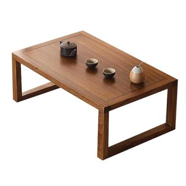 Imagem de Mesa de café japonesa de madeira maciça para sentar no chão. Mesa de chá retangular de madeira perfeita para sala de estar, quarto, sala de jantar, (61 cm, natural)