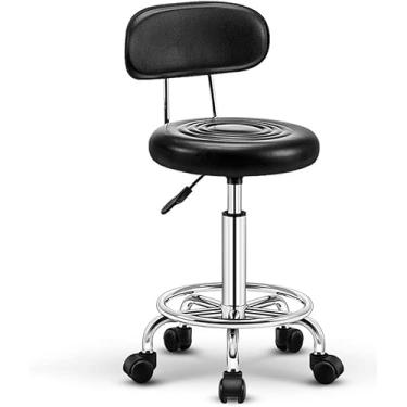 Imagem de Cadeira de jantar moderna para sala de maquiagem, banco de bar giratório estofado com encosto de couro PU banco de bar escritório estúdio café cadeira de jantar (cor: preto) (cor: preto, tamanho