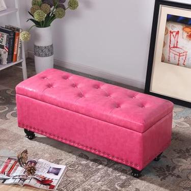 Imagem de Banquetas Ottomans banco de cama com grande espaço de armazenamento, janela de apoio para os pés no corredor, caixa de armazenamento de assento acolchoado, couro sintético/K/60 * 45 * 40 cm