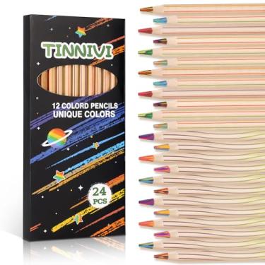 Imagem de TINNIVI Lápis arco-íris para crianças e adultos, pacote com 24 lápis de cor arco-íris para meninas e meninos, lápis de madeira multicoloridos a granel para colorir desenho, esboços, pré-afiados, 12