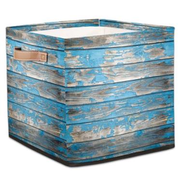 Imagem de hongjinglin Cestos dobráveis de armazenamento de cubos vintage de madeira à beira-mar, caixas dobráveis para crianças, brinquedo com alças, organizador de tecido, cesto organizador para berçário, sala