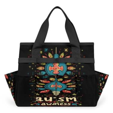 Imagem de Bolsa sacola de jardinagem com design de autismo com alça e 10 bolsos espaçosos, organizador de transporte, caixa de ferramentas de armazenamento resistente ao desgaste e reutilizável para jardim ao