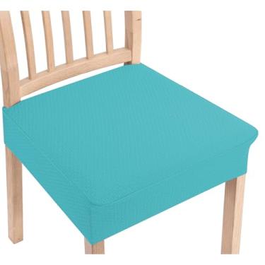 Imagem de Smiry Capas de assento de jacquard elásticas para cadeiras de sala de jantar, conjunto de 6, capas protetoras de assento laváveis removíveis, sem capas traseiras, azul-piscina