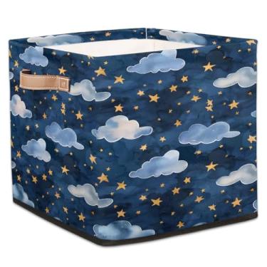 Imagem de hongjinglin Cestas dobráveis de armazenamento em cubos nuvens, estrelas, galáxias, fofas, caixas dobráveis para crianças, brinquedo com alças, organizador de tecido, cesto organizador para berçário
