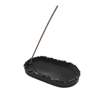 Imagem de Incensário Oval Preto com Borda de Pedras, Suporte para Incenso, Design Rústico de cimento