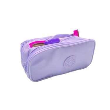 Imagem de Estojo Escolar VMP em PVC Lilas – Compartimento Triplo com Ziper Reforçado para Canetas, Lápis e Acessórios Escolares.