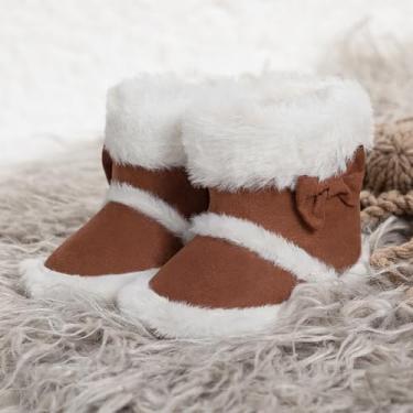 Imagem de Botas quentes e aconchegantes para bebês, meninas, meninos, sapatos de camurça de neve para bebês recém-nascidos, Marrom, 12-18 Months Toddler