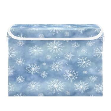 Imagem de ATTX Cestos de armazenamento dobráveis com tampas – Cestas de armazenamento dobráveis de flocos de neve brancos para armário, quarto, organização de escritório (42 x 32 x 30 cm) #83