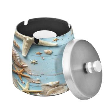 Imagem de Blueangle Cinzeiro de madeira azul com tampa para cigarros, à prova de vento/chuva, aço inoxidável, sem fumaça, inodoro, cinzeiro para uso interno ou externo (261)