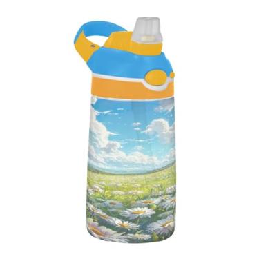 Imagem de Blueangle Garrafa de água de campo margaridas de 473 ml, garrafa reutilizável Tritan esportiva e de viagem com canudo e design de tampa de bico pop-up (291)