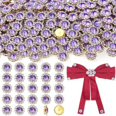 Imagem de QINJIEJIE 200 peças de cristal roxo costurado em strass flor garra 12 mm cristal base de metal strass para artesanato roupas deslumbrantes para costura chapéus bolsas roupas sapatos cintos acessórios