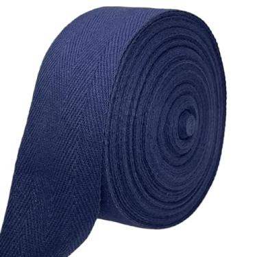 Imagem de PAMIR TONG Fita de sarja de espinha de peixe azul marinho 3,8 cm - 20 metros - Acabamento de borda de algodão macio natural para sacola e alças de bolsa, avental, artesanato de vestuário, costura