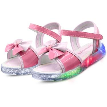 Imagem de Sandália Infantil Luzinha Menina Sola Led Laço Rosa Gatatuya, Rosa, 20