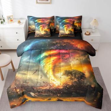 Imagem de Manfei Conjunto de edredom casal de 7 peças, cenário de desastre natural, para meninos e meninas, nuvens escuras, árvore morta (edredom + lençol de cima + 2 fronhas + 2 fronhas de travesseiro)