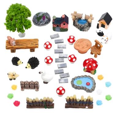 Imagem de GGSTDDUP Kit de miniaturas de acessórios de jardim de fadas com animais, casa de cogumelos e árvores, acessórios em miniatura para terrário, casa de bonecas e decoração ao ar livre