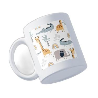 Imagem de Caneca Xícara De Café Porcelana 300ml Com Desenho Infantil Girafa Crocodilo Elefante