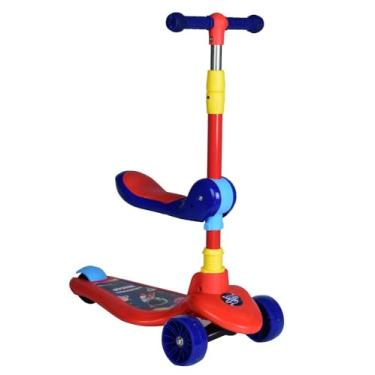 Imagem de Patinete Infantil 2 em 1 com Assento, Azul, 3 Rodas com LED, Guidão Ajustável, 93x26.5x63cm, até 50kg, a partir de 2 Anos