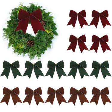 Imagem de 15 peças de decorações de laços de veludo de Natal - 15 x 15 cm laço de fita vintage rústico com laço torcido enfeite de laço para guirlanda de árvore de Natal DIY artesanato embrulho decoração de