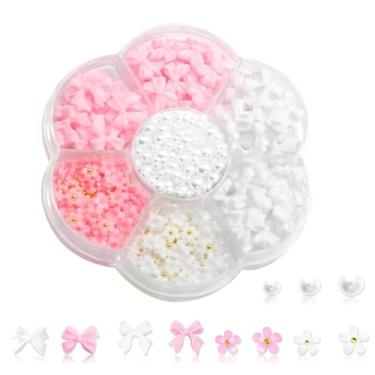 Imagem de COOSLIM 300 Peças De Pingentes Laço Para Unhas E Pérolas Fundo Plano, Preto, Branco Rosa 3D Fofo Design Suprimentos Acrílico, Joias Meia Pérola Branca, Artesanato Faça Você Mesmo, Acessórios Decoraç