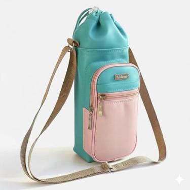 Imagem de Bolsa Térmica (TIFFANY COM ROSA) GALANTE para Garrafa de 1 LITRO em Couro Sintético - Coleção Cores VERÃO 2026