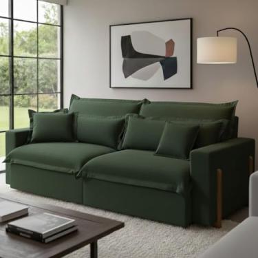 Imagem de Sofá Cama Retrátil e Reclinável Dubai com Molas Ensacadas, 2,50m. (Verde)