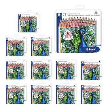 Imagem de STAEDTLER Conjunto de lápis de cor, pacote com 12 (12 conjuntos de 72 peças) - barril triangular ergonômico, linhas lisas de 4 mm, madeira - 72 cores vibrantes em lata, para artistas e estudantes, 864