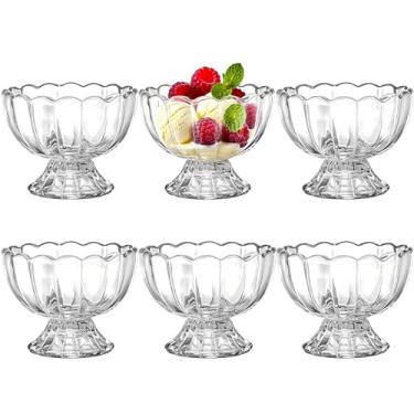 Imagem de Lawei Pacote com 6 tigelas de sobremesa de vidro - copos de sorvete de vidro de 118 ml, mini tigelas de sobremesa com pé para sobremesa, sundae, sorvete, salada, coquetel, condimento, bagatela