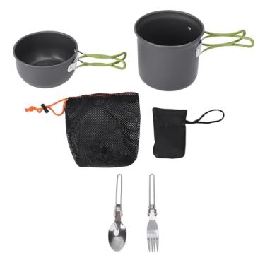 Imagem de CUOFYUNL Conjunto de cozinha para acampamento, kit de liga de alumínio, colher, garfo, panelas de acampamento, kit de bagunça com bolsa de transporte para 1 a 2 pessoas