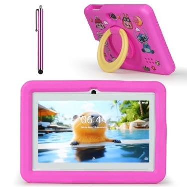 Imagem de Tablet Infantil Com 4+128GB, Gravação Com Duas Câmaras, Suporte Ajustável, Multifuncional Para Soletrar/Contar/Desenhar (Rosa)