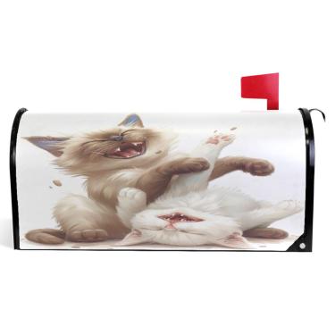 Imagem de TSENQUE Capas magnéticas decorativas para caixa de correio de primavera envoltórios de caixa de correio em vinil decorações de caixa de correio moderna gatos siameses fofos tamanho grande 64,5 x 52,8