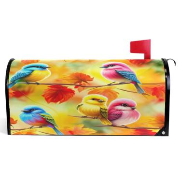 Imagem de TSENQUE Capas magnéticas decorativas para caixa de correio bonito pássaro de desenho animado laranja azul outono caixa de correio envoltório vinil decorações de caixa de correio moderna tamanho grande
