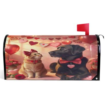 Imagem de TSENQUE Valentine Love Pets Gato Cachorro Caixa de Correio Decorativa Capas Magnéticas Vinil Caixa de Correio Wraps Inverno Fazenda Decorações de Caixa de Correio Exterior Tamanho Padrão 52,6 x 45,8