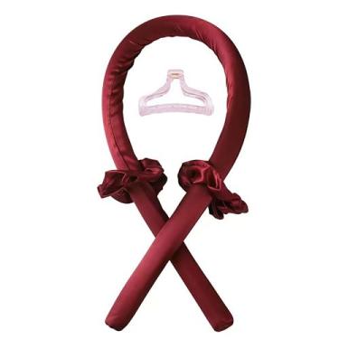 Imagem de Rolos de cabelo para cachos sem calor durante a noite – faixa de cabelo de borracha macia e conjunto de presilhas de cabelo, fita cacheada de espuma para cabelos longos (vinho vermelho)