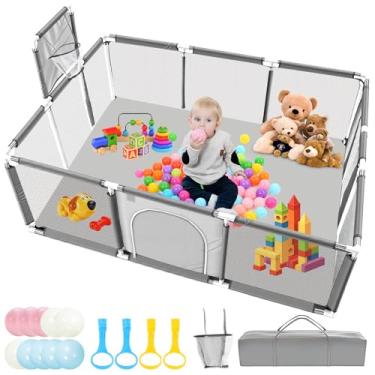 Imagem de Cercadinho para Bebe 150×180 cm, Adequada para Crianças e Bebês, Uso Interno e Externo, Painéis com Tela Respirável e Antiqueda, Acompanha Bolinhas de Piscina, Alças de Apoio e Bolsa de Armazenamento