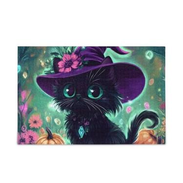 Imagem de 500-Piece Cute Witch Cat Jigsaw Puzzles, Paper & Wood Composite Difficult Puzzles for Adults with Storage Bag