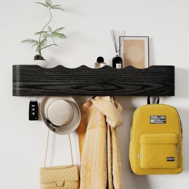 Imagem de Jadoxy Suporte de parede com prateleira, 5 ganchos ocultos, porta-chaves de madeira, organizador de entrada para corredor, quarto, banheiro, decoração de casa, armazenamento para pendurar casacos