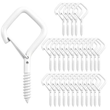 Imagem de BJUTYEU Ganchos de parafuso de 4 cm, pequenos ganchos de teto de metal para luzes externas, sinos de vento, lanternas e decorações para pendurar em ambientes internos e externos (branco, 30 peças)