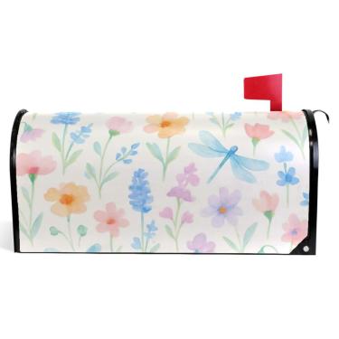 Imagem de TSENQUE Capas magnéticas decorativas para caixa de correio de outono caixa de correio moderna decoração de jardim aquarela flores silvestres bege tamanho grande 64,5 x 52,8 cm