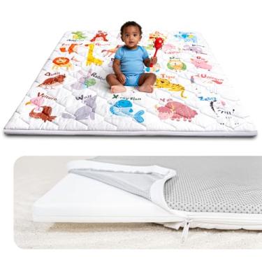 Imagem de Beavtaens Tapete de espuma para bebês 127 x 127 cm, capa removível e lavável na máquina, tapete de brinquedo acolchoado espesso e perfeito para cercadinho, parte inferior antiderrapante, fácil de