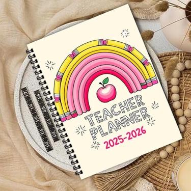 Imagem de Cadernos de planejamento de professores A5 2025-2026 espiral com padrão exclusivo, 14,7 x 20,8 cm, agenda mensal de livros de planejamento semanal e mensal para escolas, trabalho e material de estudo