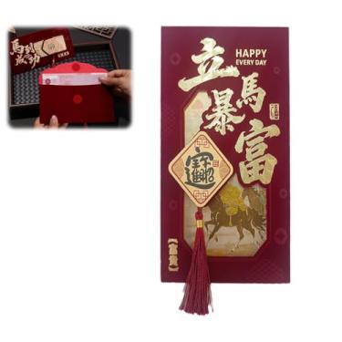 Imagem de Envelopes vermelhos de ano novo chinês de 2026, envelope vermelho chinês de ano novo cavalo, envelope de dinheiro da sorte, acabamento em veludo, bolsos vermelhos, para decorações de festivais de
