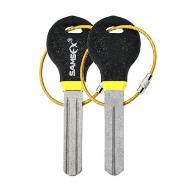 Imagem de SAMSFX Afiador de anzol de pesca para pesca Arquivo de diamante com alça portátil dupla face grãos finos e médios para homens (preto e amarelo)