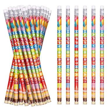 Imagem de Zhirlyn Lápis de feliz aniversário para estudantes, lápis coloridos de aniversário com borrachas superiores, professores, sala de aula, presentes de aniversário, artigos de festa (24)