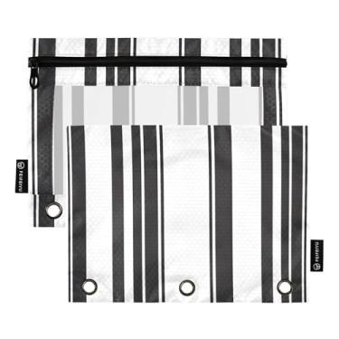 Imagem de GAIGEO Bolsa infantil para fichário de 3 anéis, fichário com zíper, fichário escolar, bolsos transparentes, listras pretas e brancas, 25 x 18 cm, 2 pacotes