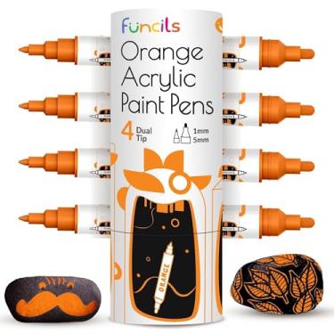 Imagem de 4 canetas de tinta laranja de ponta dupla metálica - marcadores de tinta acrílica média e ponta fina - marcador de tinta laranja para metal, madeira, pintura rupestre, tela, cerâmica, vidro, tecido,