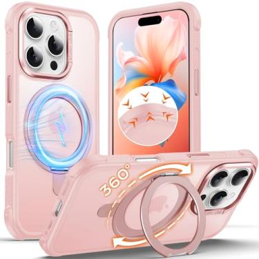 Imagem de Anqrp Capa invisível com suporte magnético giratório de 360° para iPhone 16 Pro, compatível com Mag-Safe, [borda antiderrapante] Capa de telefone à prova de choque de grau mil, translúcida, fosca para